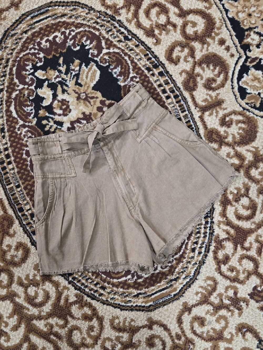 Free People One Penny Tie Waist Shorts Size 10 Brown Linen Belt Bolo Hippie